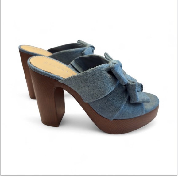 Gianni Bini- Rhodes Linen Bow Detail Block Heel Platform Slide Sandals Size 10 - Picture 4 of 7